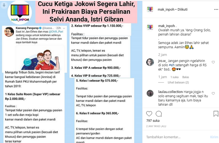 Biaya Kamar Persalinan Selvi Ananda