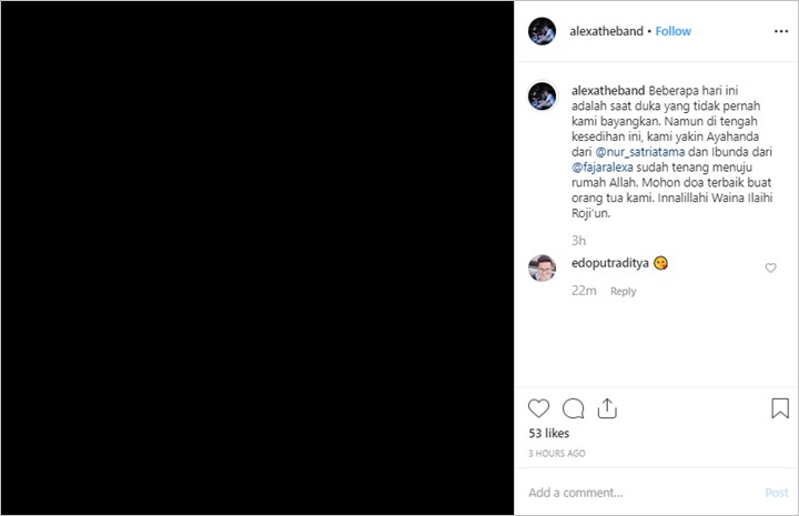 Ayahanda Satrio Meninggal, Band Alexa Unggah Postingan Duka Serba Hitam