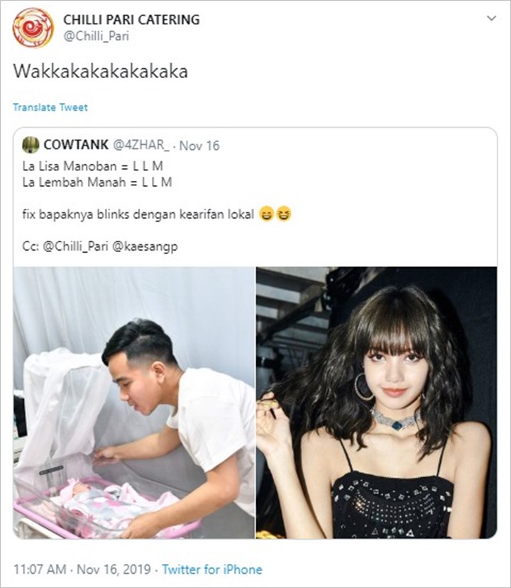 Reaksi Gibran Rakabuming Saat Nama Anak Dikira Terinspirasi dari Lisa BLACKPINK