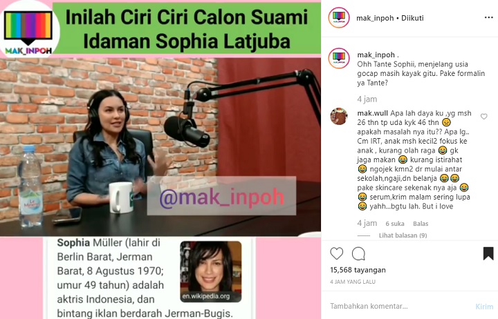 Sophia Latjuba di Akun Gosip
