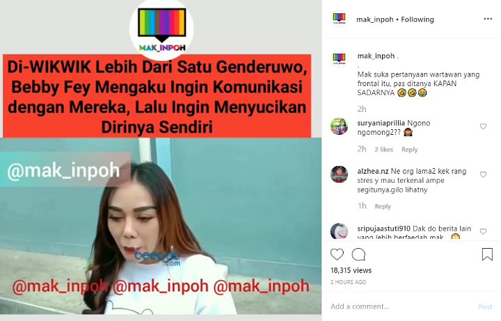 Sering Ditiduri Banyak Genderuwo, Bebby Fey Ingin Diskusi Dan Mensucikan Diri