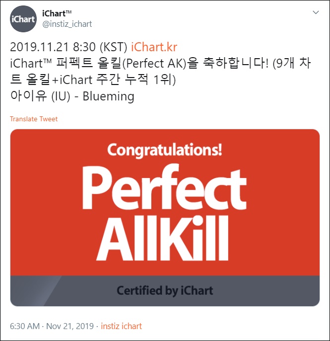 IU Kembali Raih Perfect All Kill Lewat \'Blueming\', Jadi Penyanyi Pertama Yang Dapat 2 PAK Di 2019