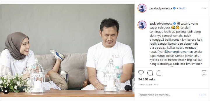 Zaskia Beberkan Kebiasaan Buruk Hanung Bramantyo