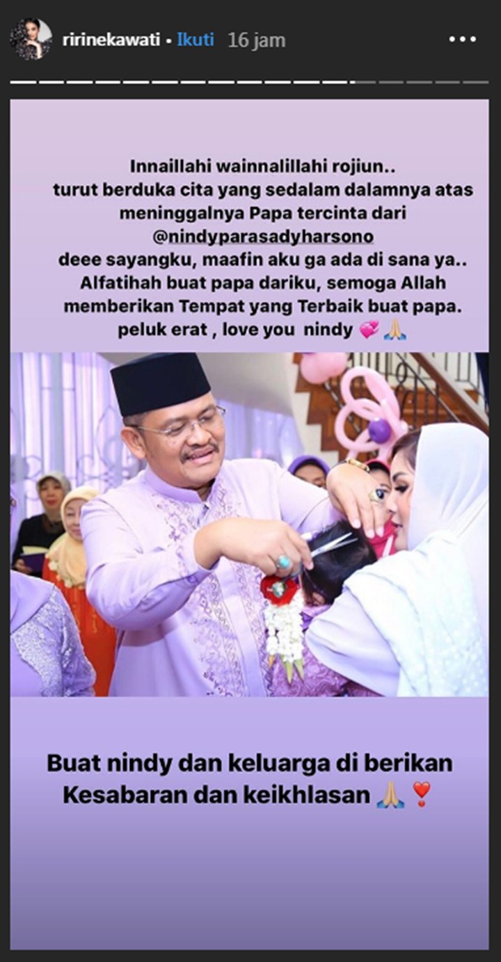 Ririn Ekawati Berduka Ayah Nindy Meninggal Dunia, Tulis Pesan Ini di Media Sosial