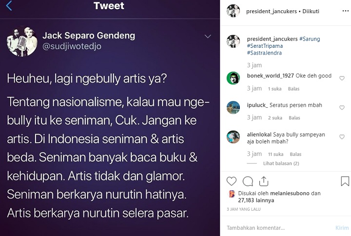 Sujiwo Tejo Sindir Agnez Mo?