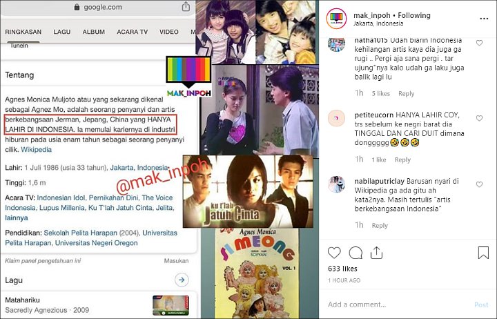 Beredar Meme Wikipedia Tulis Agnez Mo Hanya ‘Numpang’ Lahir Di Indonesia