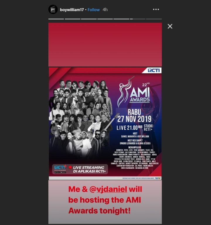 Disiarkan Langsung Di RCTI, Daniel Mananta dan Boy William Siap Pandu Acara AMI Awards 2019