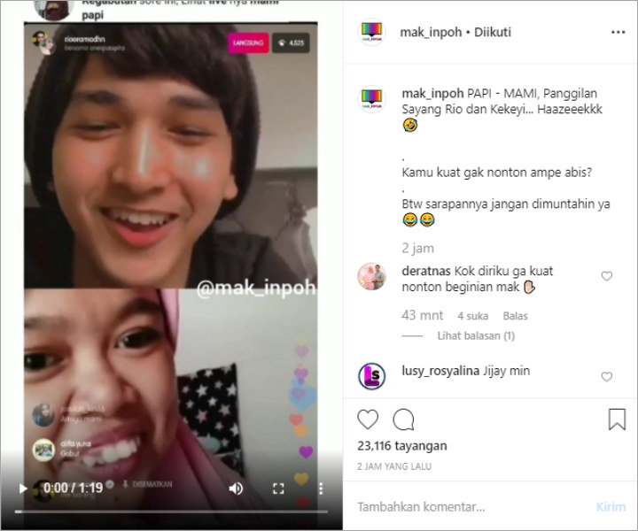 Kekeyi dan Rio Live Instagram