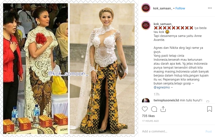 Agnez Mo dan Nikita Mirzani Disebut Beda Kelas Meski Pakai Kebaya Dari Desainer Yang Sama