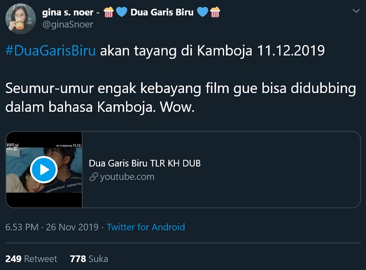 Cuitan Gina S. Noer, Sutradara Film \'Dua Garis Biru\'