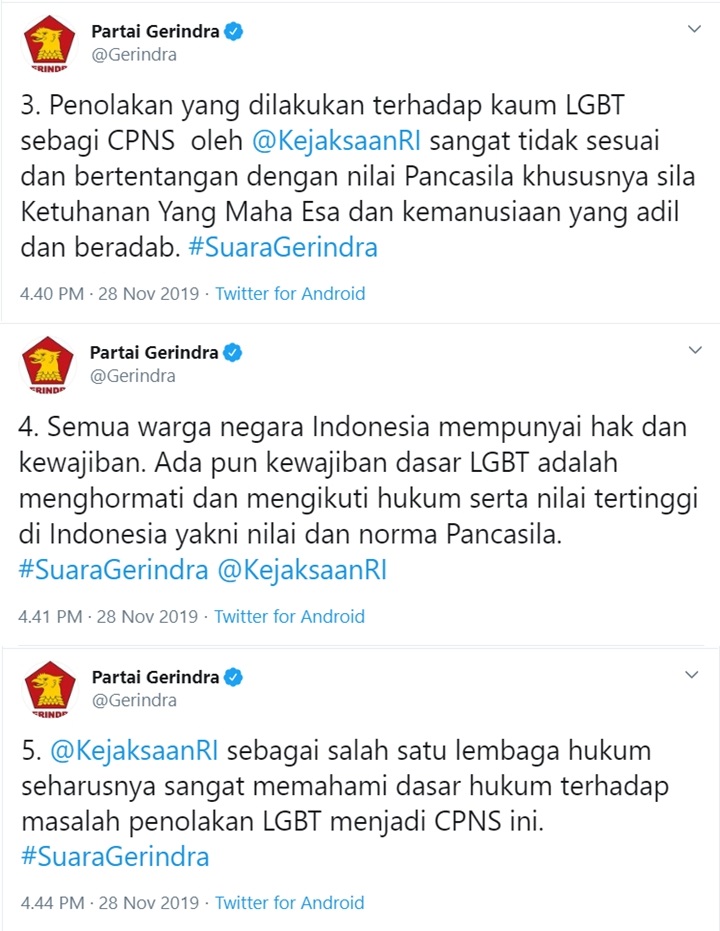 Buntut Cuitkan Soal CPNS LGBT, Tagar #ShameOnYouGerindra Trending Topic-1