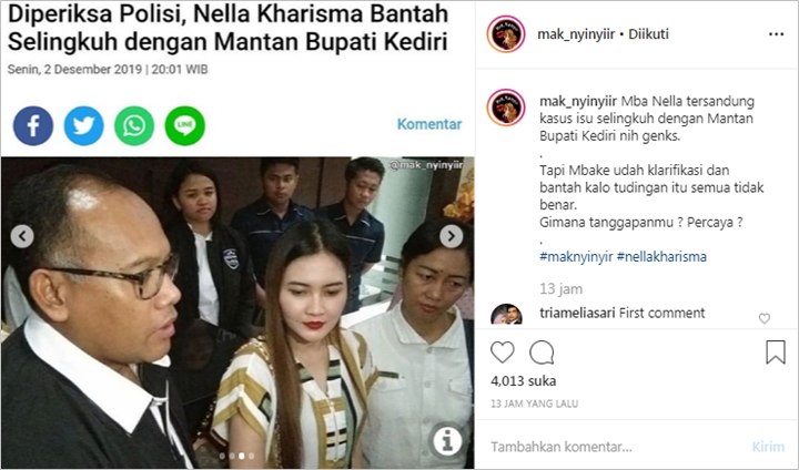 Nella Kharisma Tuai Beragam Komentar Usai Bantah Jadi Selingkuhan Mantan Bupati Kediri