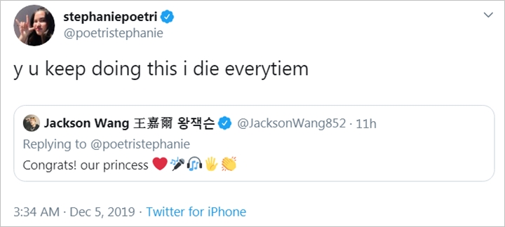 MAMA 2019: Gemasnya Reaksi Stephanie Poetri Usai Dapat Ucapan Selamat dari Jackson GOT7