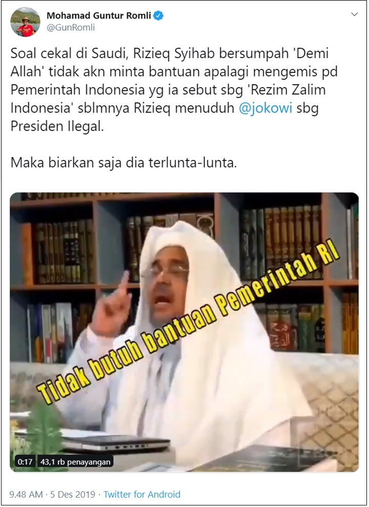 Viral Habib Rizieq Bersumpah Ogah Dibantu Pemerintah RI Soal Pencekalannya