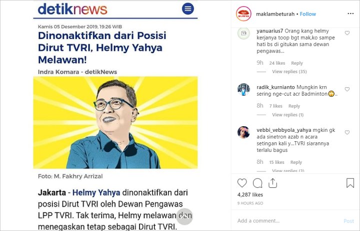 Beredar Surat Dinonaktifkan Dari Dirut TVRI, Helmy Yahya Bantah Beri Tanggapan Ini