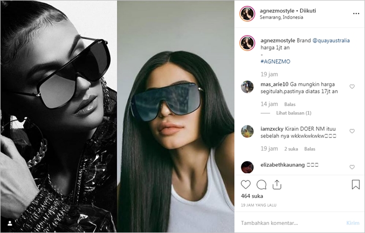 Agnez Monica Kembaran Kacamata dengan Kylie Jenner, Fans Kaget Harganya Cuma Segini
