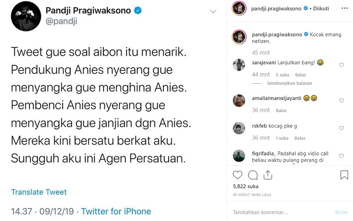 Cuitan Pandji Soal Gubernur Anies Baswedan