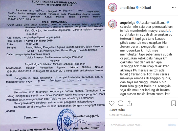 Beber Bukti dari Pengadilan, Angel Lelga Duga Vicky Prasetyo Ogah Ikrar Talak Karena Dua Hal Ini