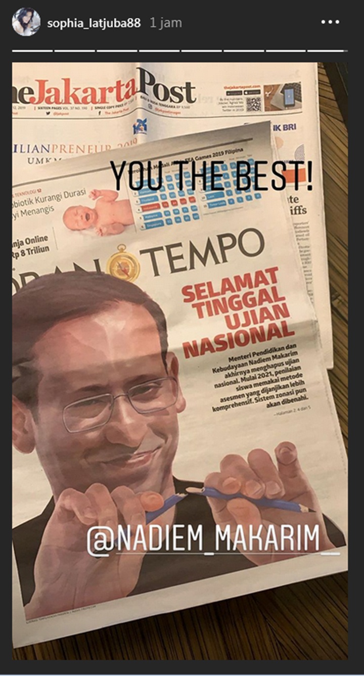 Lega Ujian Nasional Dihapus, Sophia Latjuba Puji Mendikbud Nadiem Makarim \'Terbaik\'