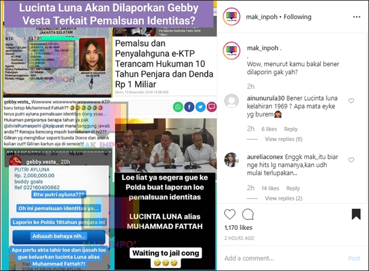 Gebby Vesta Ancam Polisikan Lucinta Luna Atas Pemalsuan Identitas