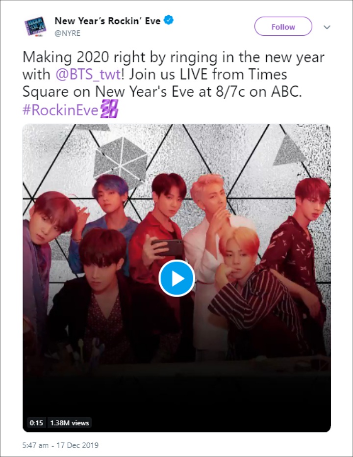 Bukan Korea, BTS Bakal Meriahkan Malam Tahun Baru Tampil Di \'Dick Clark’s New Year’s Rockin’ E