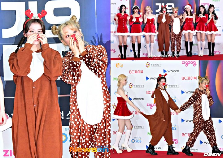 SBS Gayo Daejun 2019: Twice Seksi Bergaya Santa Clause di Red Carpet, Sana dan Jihyo Jadi Rusa