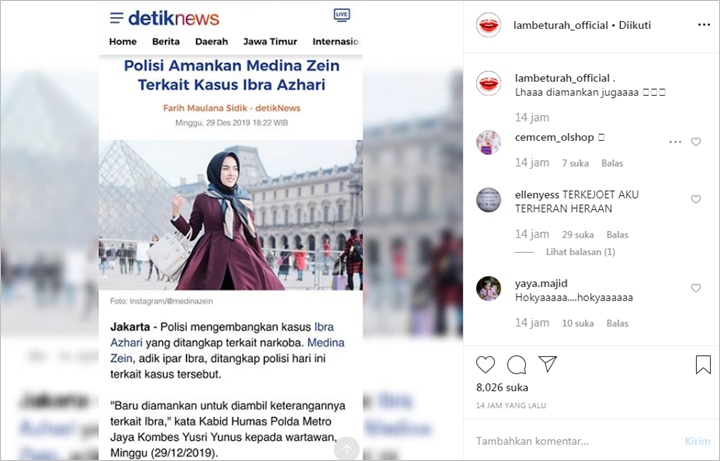 Medina Zein Tuai Komentar Tak Terduga Usai Ikut Diamankan Polisi Terkait Kasus Narkoba Ibra Azhari