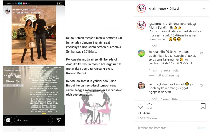 InstaStory Syahrini dan Pernyataan Reino Barack kepada Media