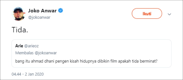 Jawaban Joko Anwar Soal Film Kisah Ahmad Dhani