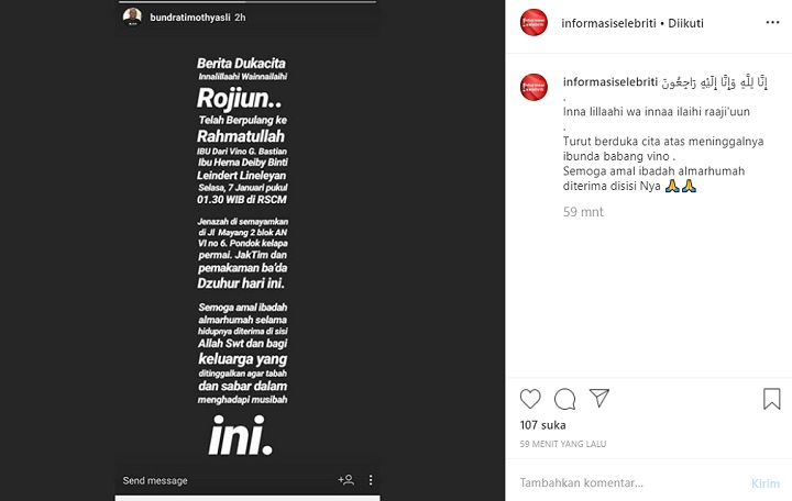 Kabar Ibunda Vino Bastian Meninggal Dunia
