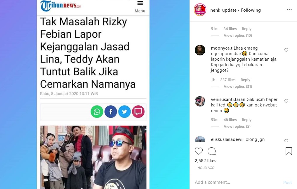 Rizky Febian Lapor Kejanggalan Kematian Lina, Teddy Disebut Mulai Kebakaran Jenggot