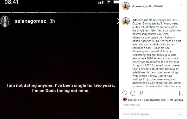 Postingan Dita Soedarjo Soal Pasangan