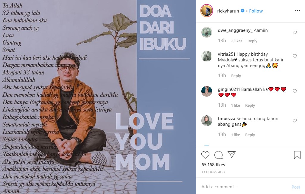 Genap 33 Tahun, Ricky Harun Dapat Kado Romantis Ini Dari Sang Ibu