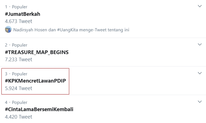 Kasus Suap DPR PAW \'Jalan di Tempat\', Tagar #KPKMencretLawanPDIP Trending