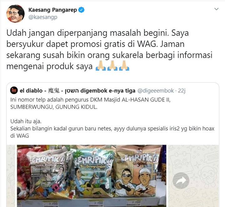 Viral PA 212 Boikot Produk Kaesang Gegara Status Putra Jokowi, Reaksinya Tuai Pujian-2