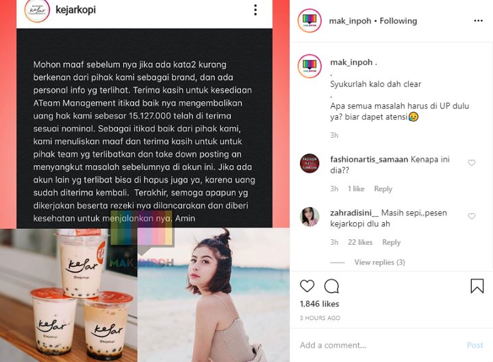 Permintaan Maaf Pihak Produk Kopi Korban PHP Awkarin