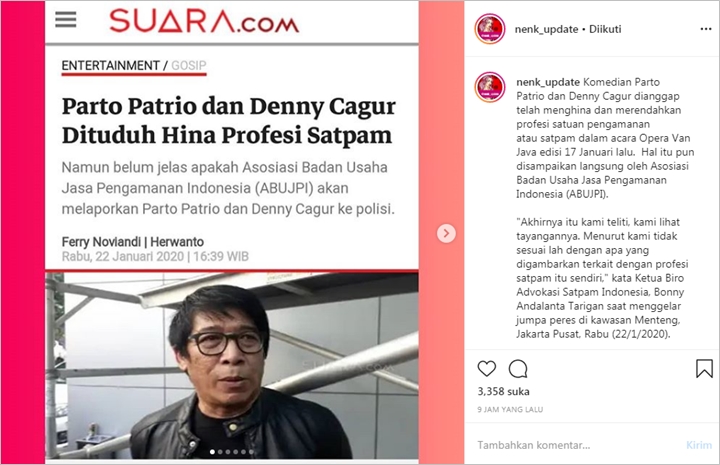 Parto dan Denny Cagur Tuai Komentar Begini Usai Dituding Hina Profesi Satpam