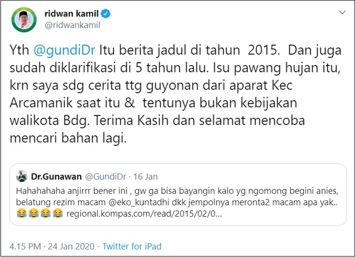 Ridwan Kamil Diejek Pakai Berita Lawas Soal Pawang Hujan, Respons Cerdas Jadi Sorotan-2