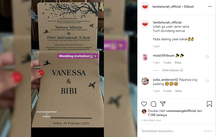 Undangan Pernikahan Vanessa Angel dan Bibi Ardiansyah