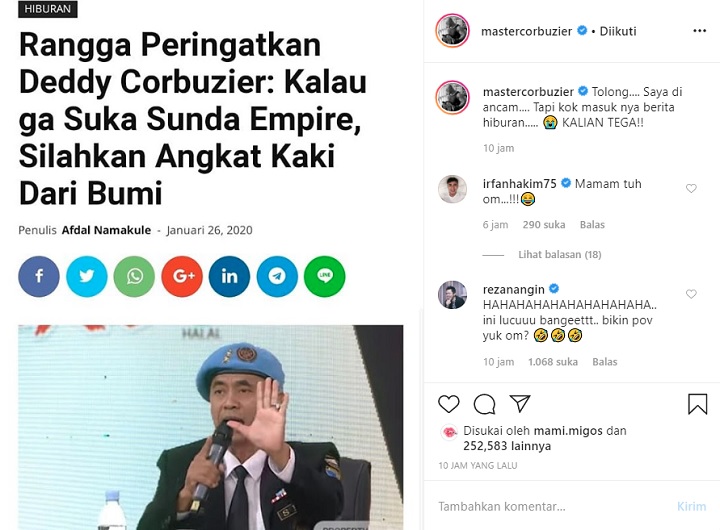 Postingan Instagram Deddy Corbuzier