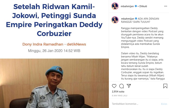 Postingan Instagram Mbah Mijan