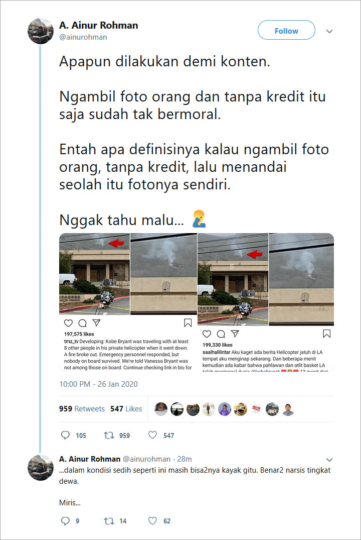 Postingan Saaih Halilintar Soal Lokasi Kecelakaan Kobe Bryant Ternyata Comot Foto Orang?