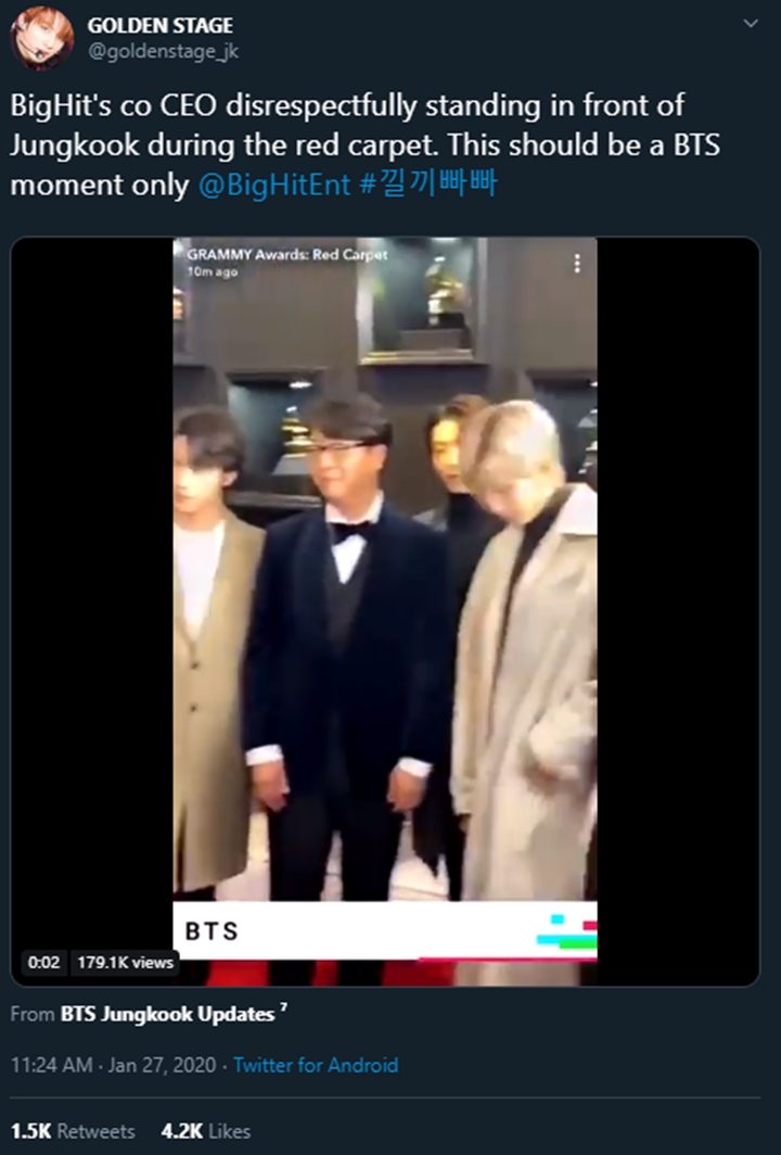 Grammy Awards 2020: Ikut Foto Bareng BTS, Co-CEO Big Hit Dikritik Tutupi Jungkook