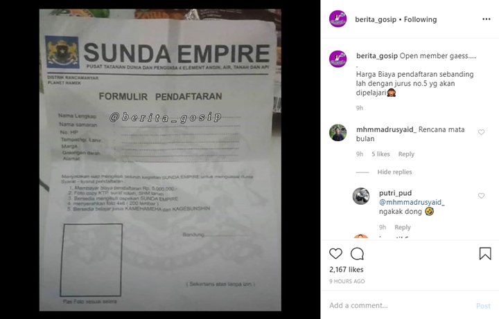 Viral Formulir Pendaftaran Sunda Empire, \'Naruto\' Sampai \'Dragon Ball\' Ikut Terseret