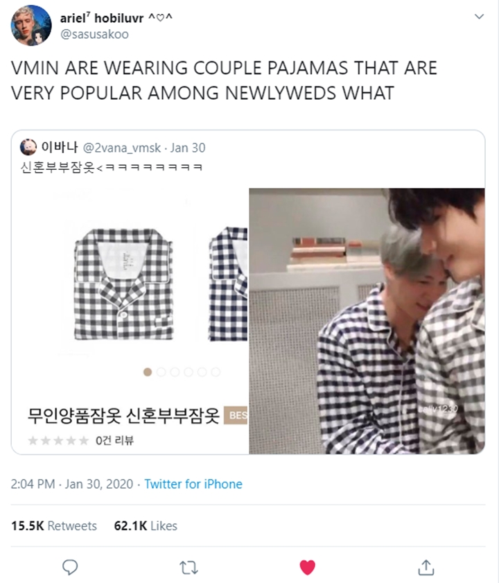 V dan Jimin BTS Kedapatan Pakai Piyama Couple Incaran Pengantin Baru 2