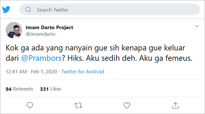 Imam Darto Bilang Begini Soal Keluar dari Prambors