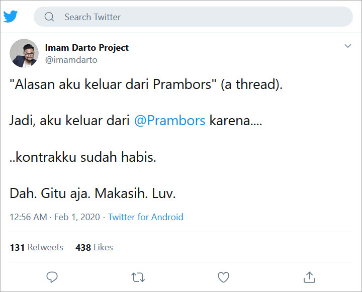 Imam Darto Bilang Begini Soal Keluar dari Prambors 2