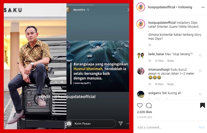 Nikita Mirzani Ditahan Polisi, Dipo Latief Dihujat Sok Bijak Usai Posting Hadist Nabi
