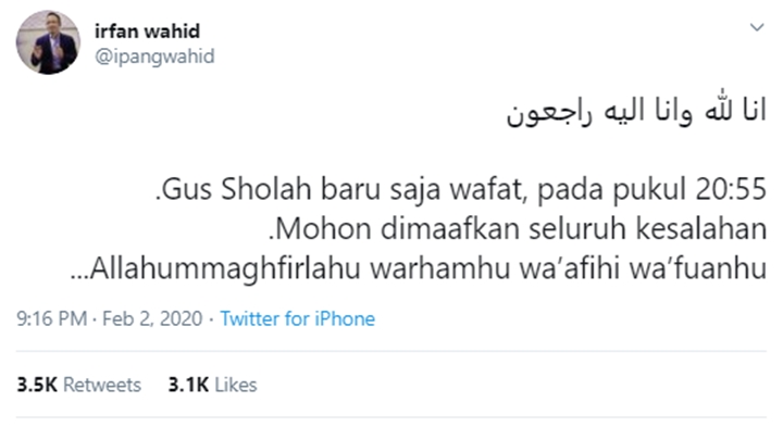 Gus Sholah Adik Gus Dur Wafat 1