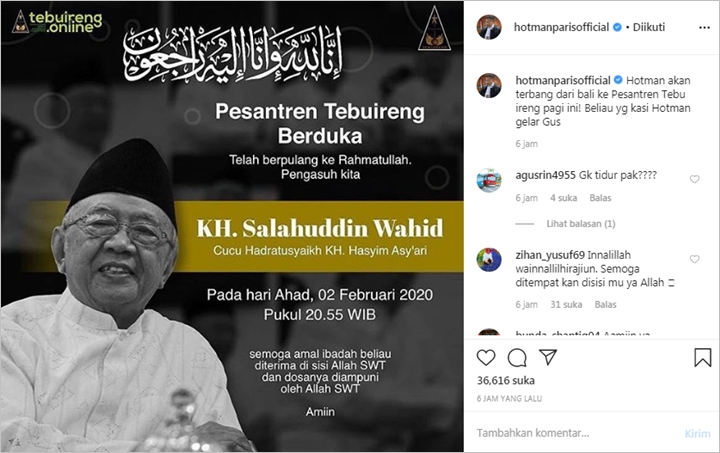 Hotman Paris Ikut Berduka, Ungkap Asal Usul Nama \'Gus Hotman\' yang Diberikan Gus Sholah